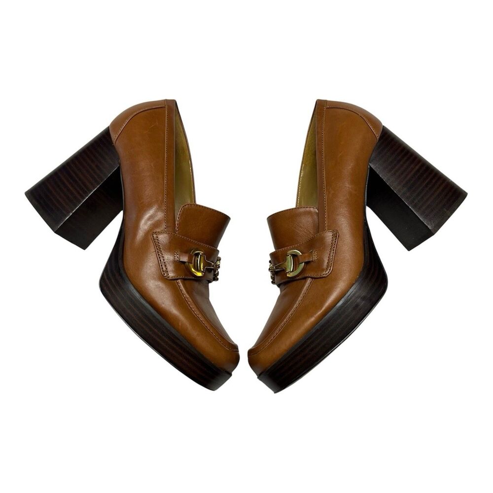 Marc Fisher Platform Bit Loafer Leather Chunky Block Heel